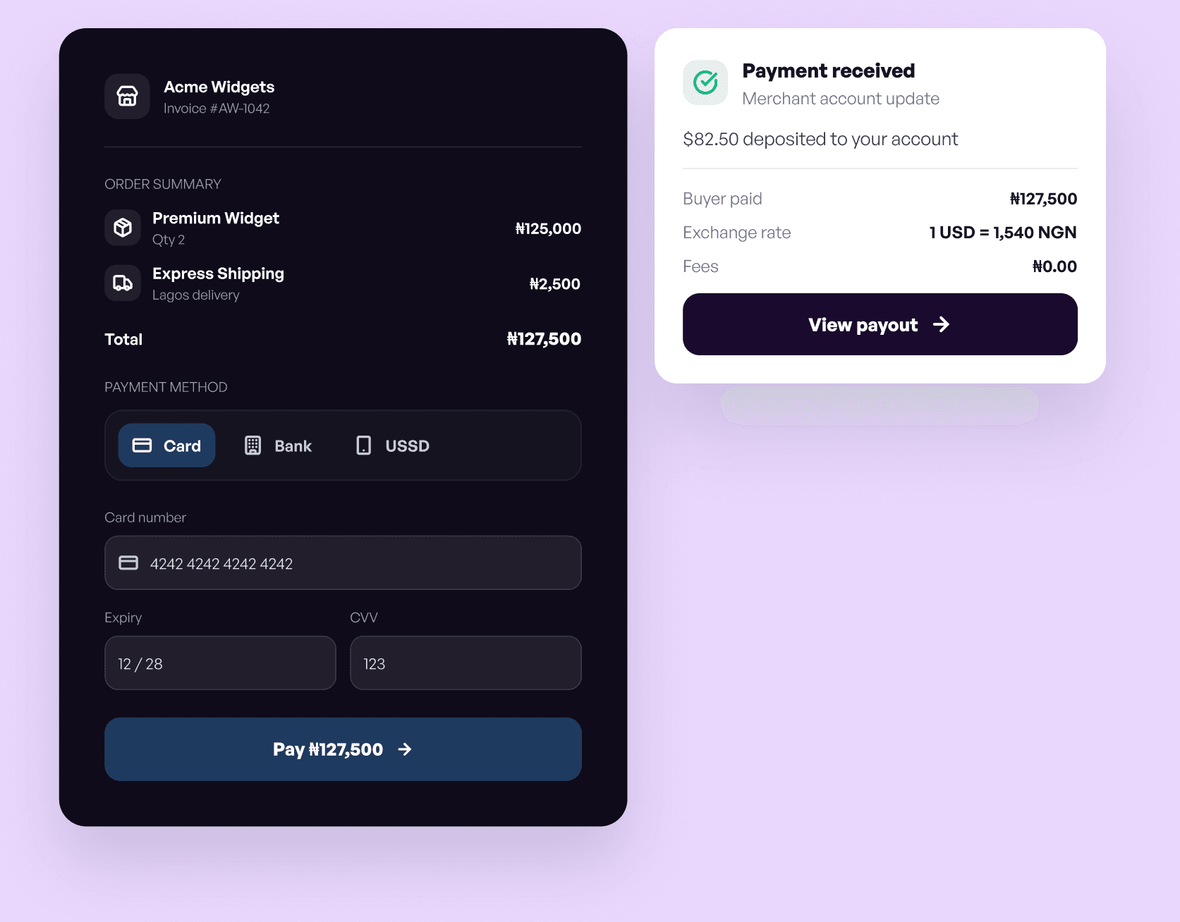 Raiz Checkout accepting a local payment and settling USD to the merchant